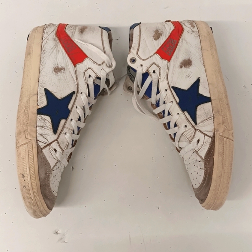 Golden Goose Men's 2.12 Tricolor Distressed Leather Hi-Top Sneakers - EU43/US10 - Picture 4 of 16
